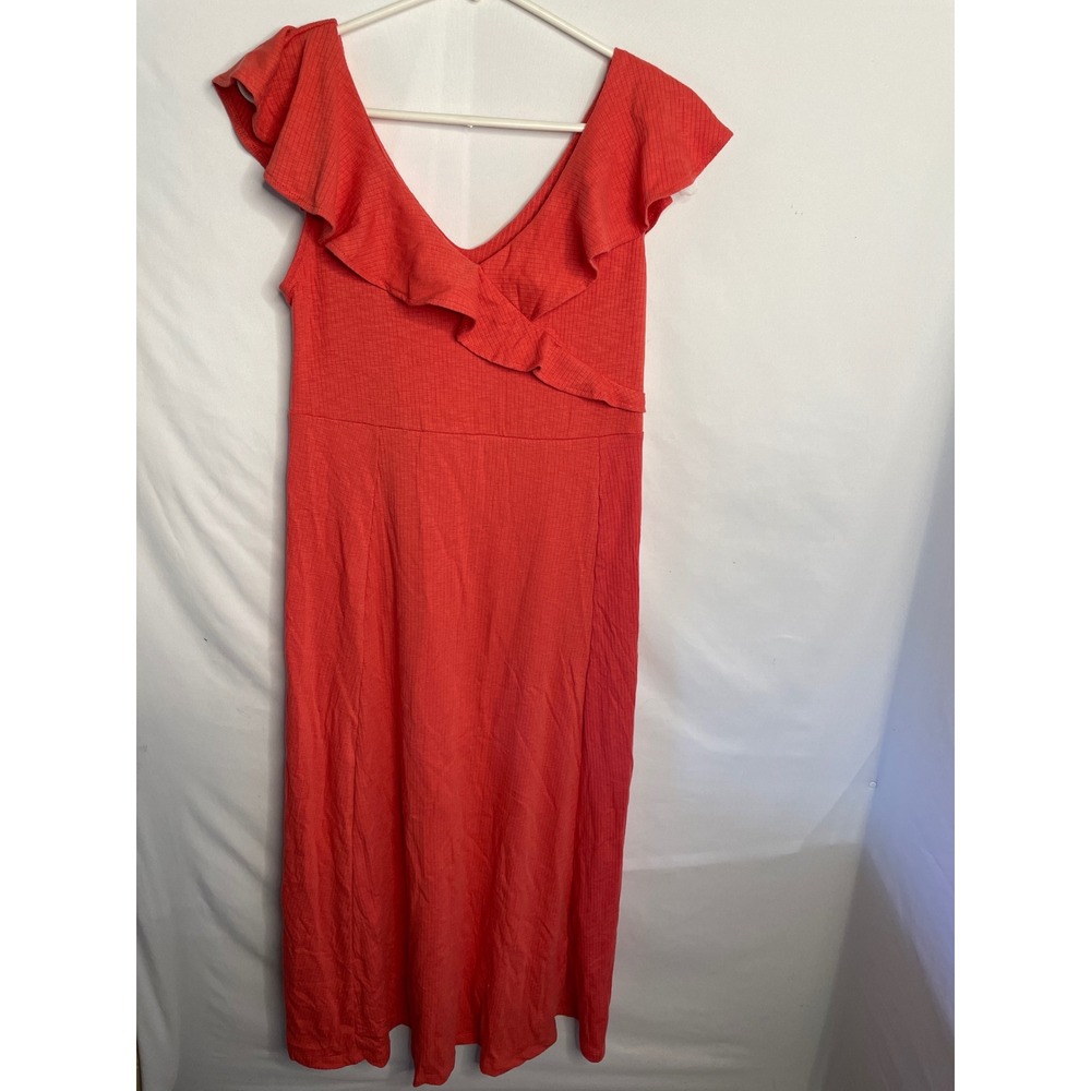 Isabel by Ingrid & Isabel Coral Ribbed Ruffle V-Neck Maternity Midi Dress XS